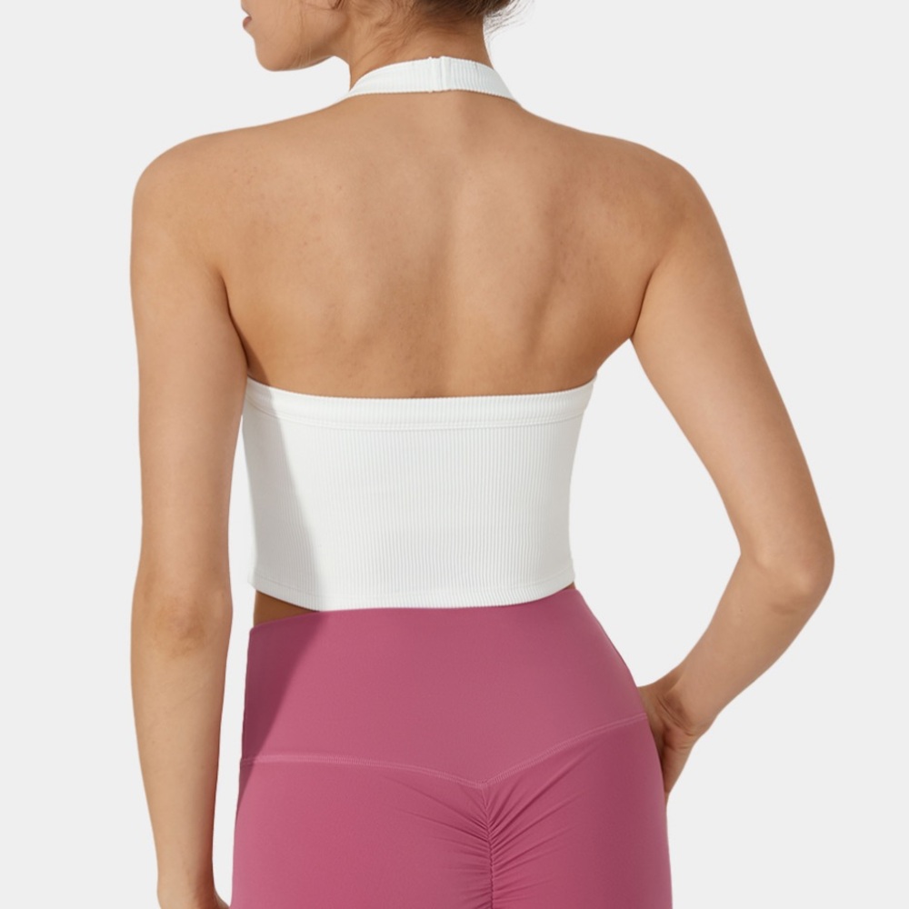 Low Support Halter Backless Solid Yoga Sports Bra - HALARA